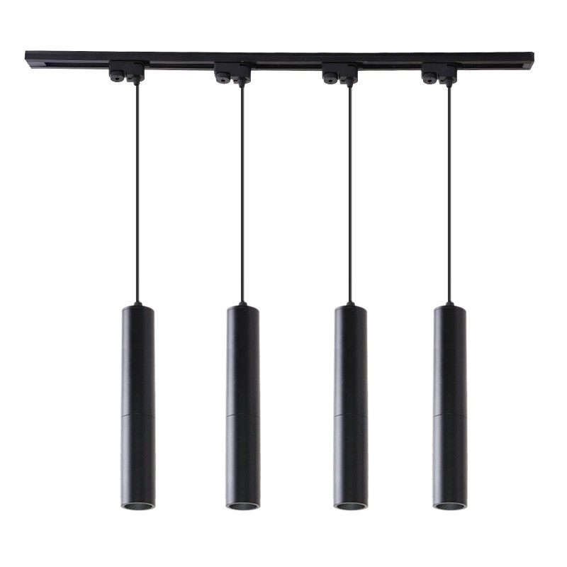 圆柱形黑色吧台吊灯前台展厅过道餐厅led创意个性轨道式长筒吊线