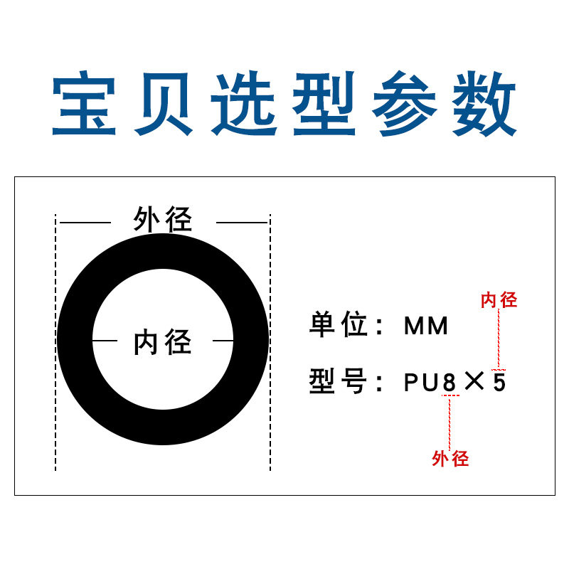 PU8*5高压气管空压机 气动软管外径8MM气泵12/10*6.5/6*4*2.5气线