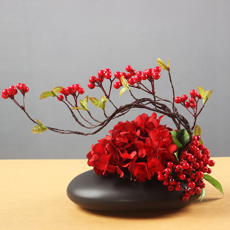 大红色歺餐桌花假花仿真花摆件高档2021新款客厅摆设加花瓶装饰花