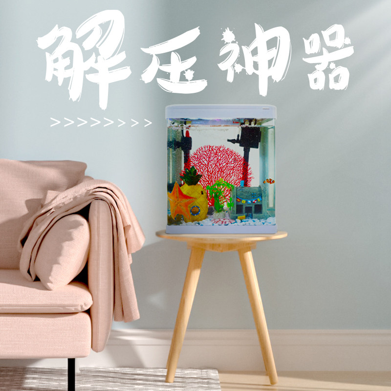 小丑鱼鱼缸观赏鱼活鱼生态缸办公室小型海水缸造景桌面客厅水族箱