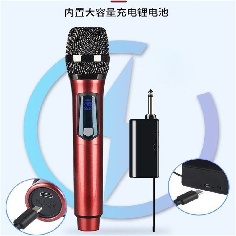 充电无线麦克风一拖二专业舞台演出KTV声卡拉杆音响无线话筒