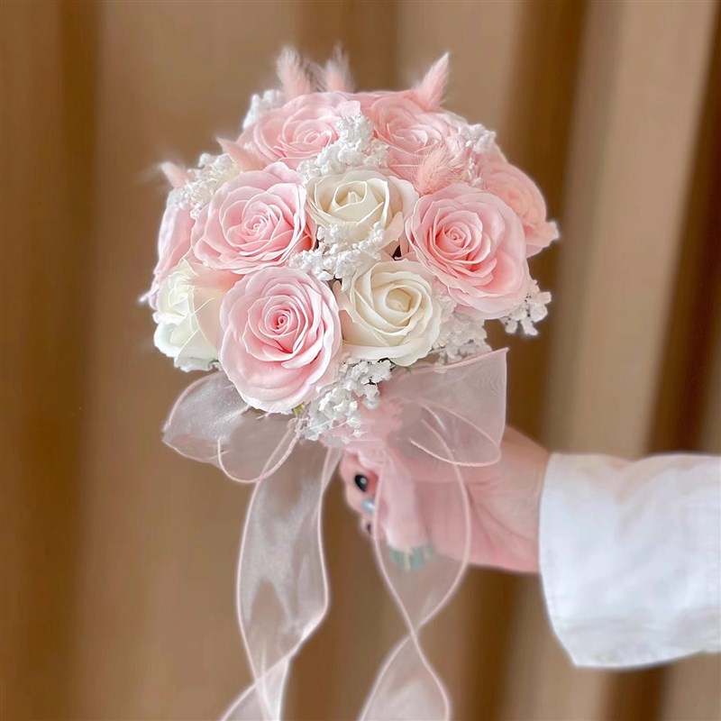 手捧花新娘结婚韩式婚礼花球婚纱照捧永生花伴娘拍照道具花束仿真
