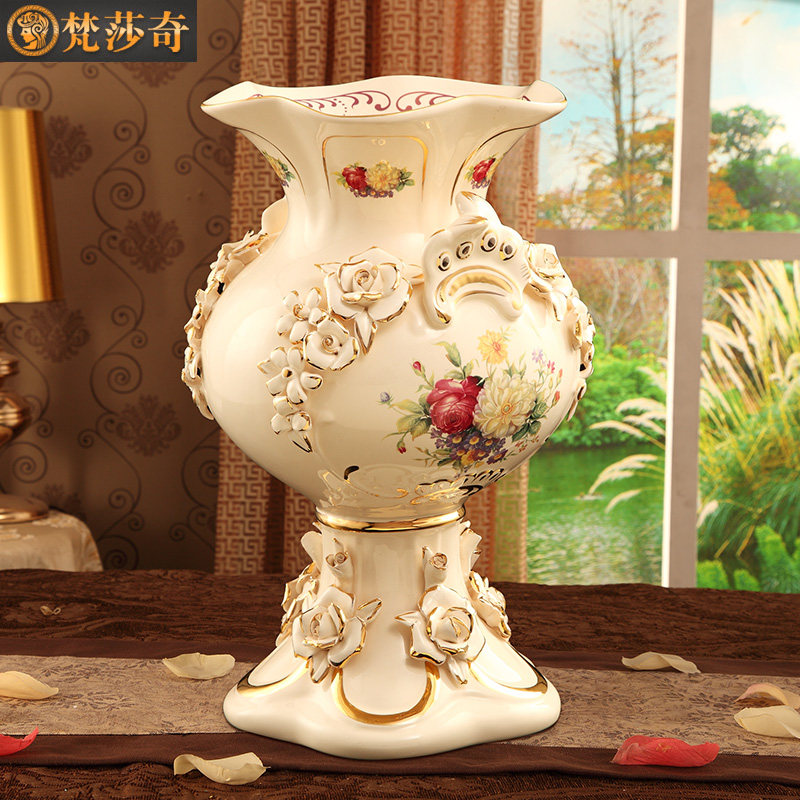 欧式花瓶轻奢瓷器摆件客厅奢华插花高档北欧创意轻奢简约鲜花摆设