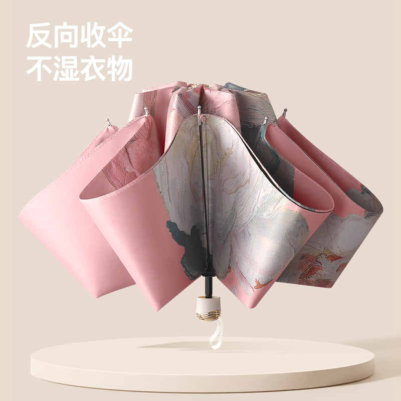 黑胶双层遮阳伞防晒抗UV女手动折叠晴雨两用遮阳反向伞upf50+图片