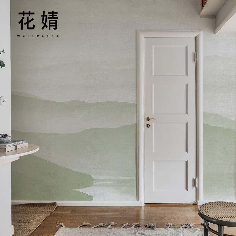 现代中式青山电视背景墙壁纸无纺布墙纸卧室客厅无缝定制壁画墙布