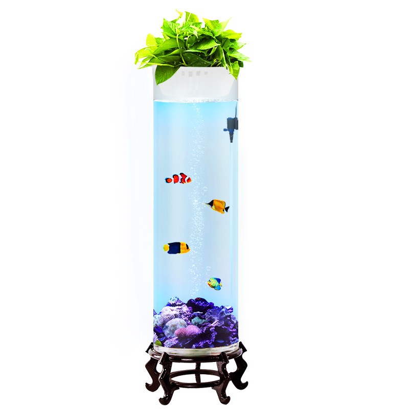 圆柱形鱼缸奢逸客小型立式落地金鱼缸生态自动过滤水族箱免换水