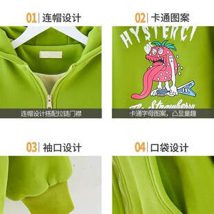女童卫衣加绒加厚秋冬保暖开衫上衣女孩宽松连帽小孩冬天外套洋气
