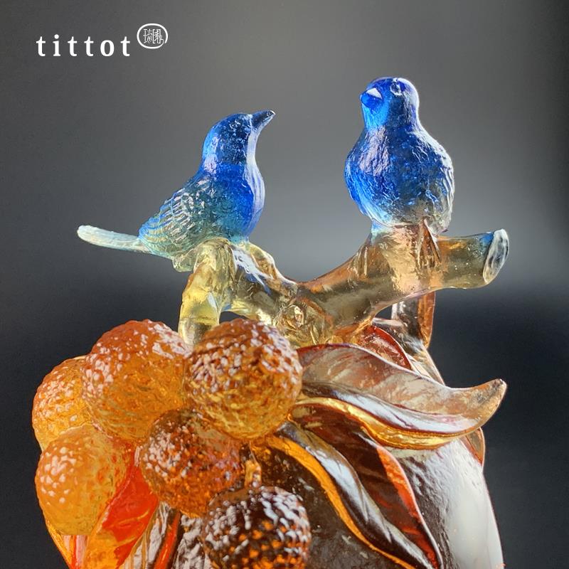 琉园tittot中式琉璃摆件 纯手工水晶装饰品 新中式客厅玄关摆设