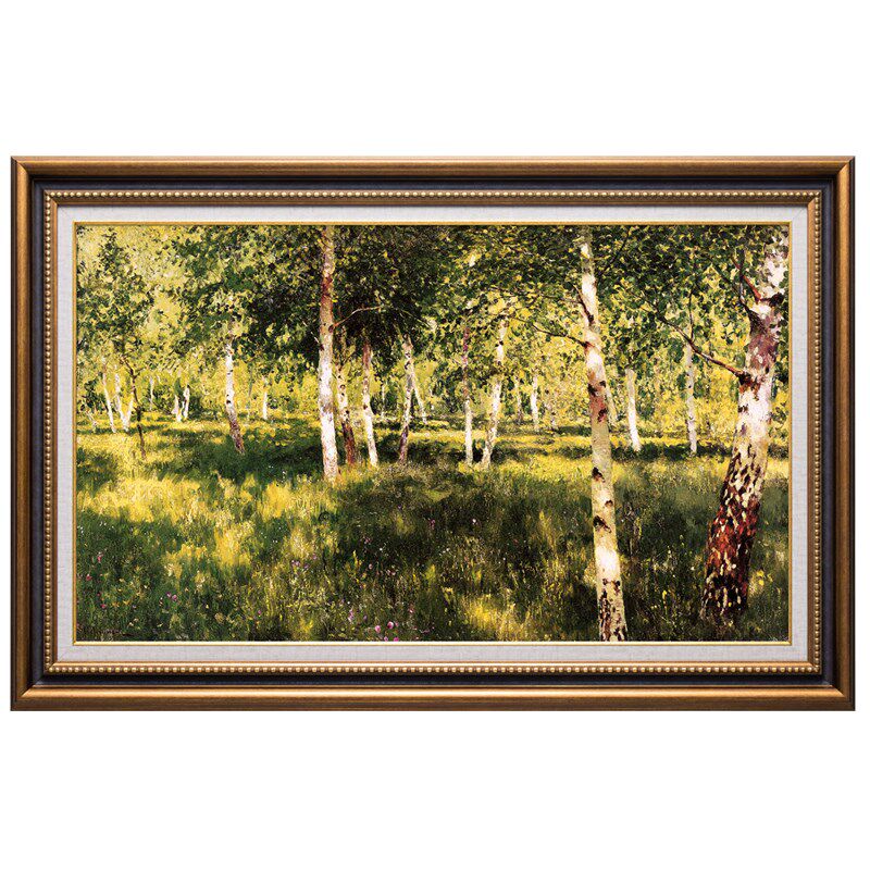 手绘俄罗斯风景油画 客厅装饰画 壁炉挂画名画列维坦-白桦丛N118