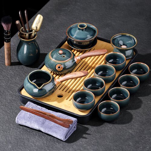哥窑开片侧把壶功夫茶具套装家用2023新款客厅泡茶器茶壶茶杯整套