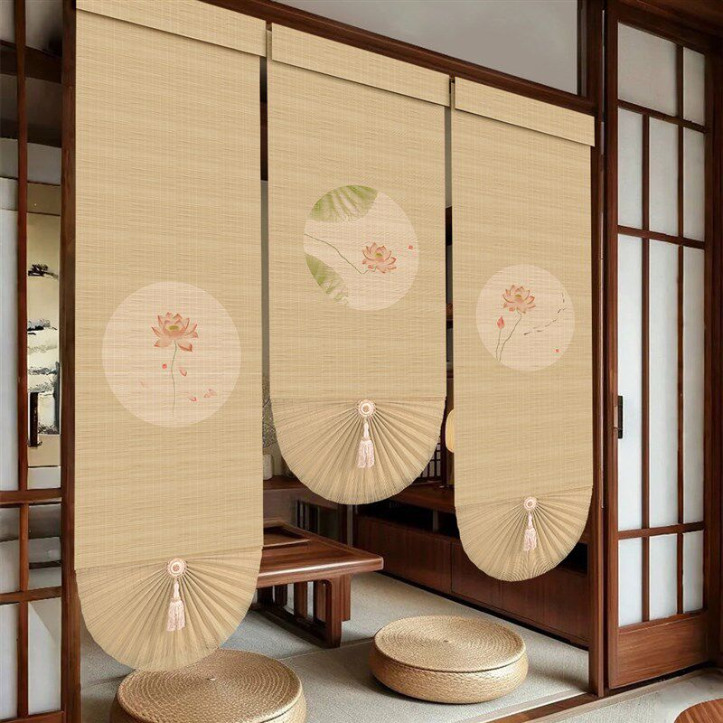新中式禅荷系列卷帘窗帘罗马扇形下摆装饰升降拉帘餐厅客厅遮阳帘