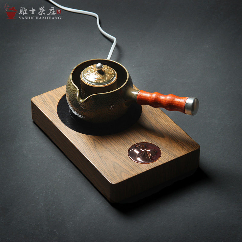 日式侧把煮茶器 白陶泥鎏银茶壶过滤泡茶壶 三界观山电陶炉烧水壶