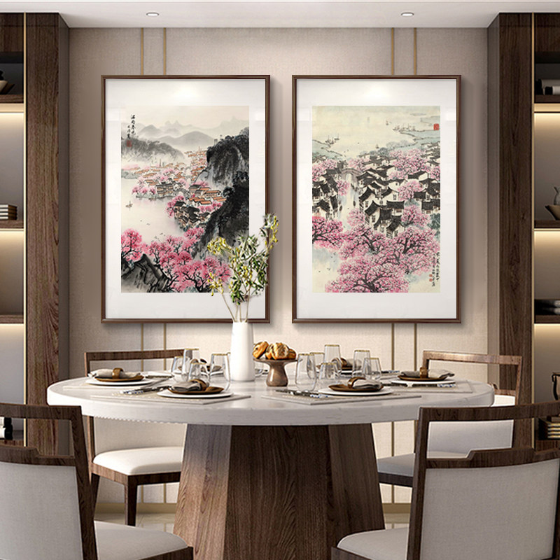 宋文治江南春晓图新中式玄关装饰画餐厅挂画客厅国画书房风景壁画