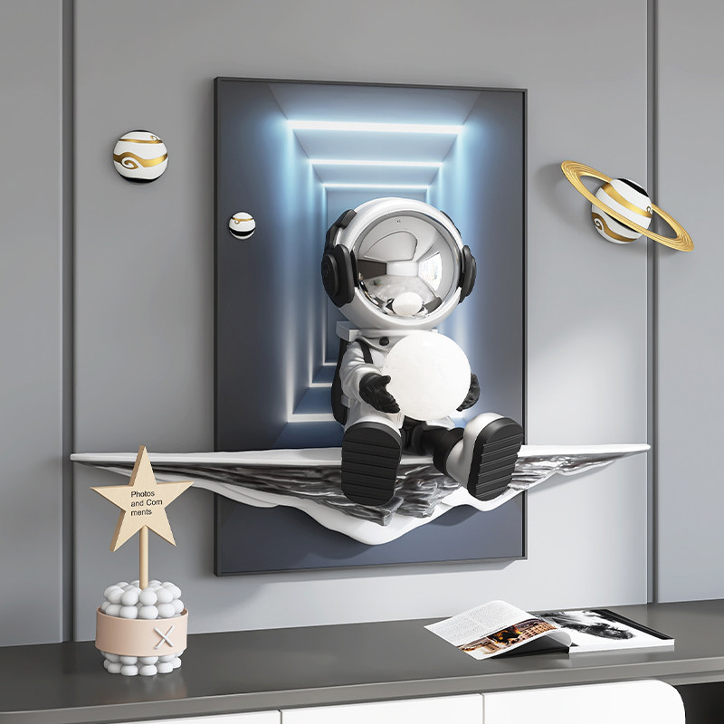 宇航员走廊玄关装饰画太空人客厅挂画灯儿童房男孩3d立体发光壁画