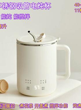 带吸管电炖杯暖奶杯烧水可携式电热水杯煮花茶搅拌杯多功能保温