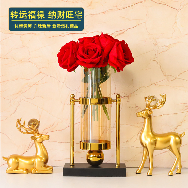 玻璃花瓶摆件现代轻奢客厅插花干花蓄水花艺餐桌电视柜玄关装饰品