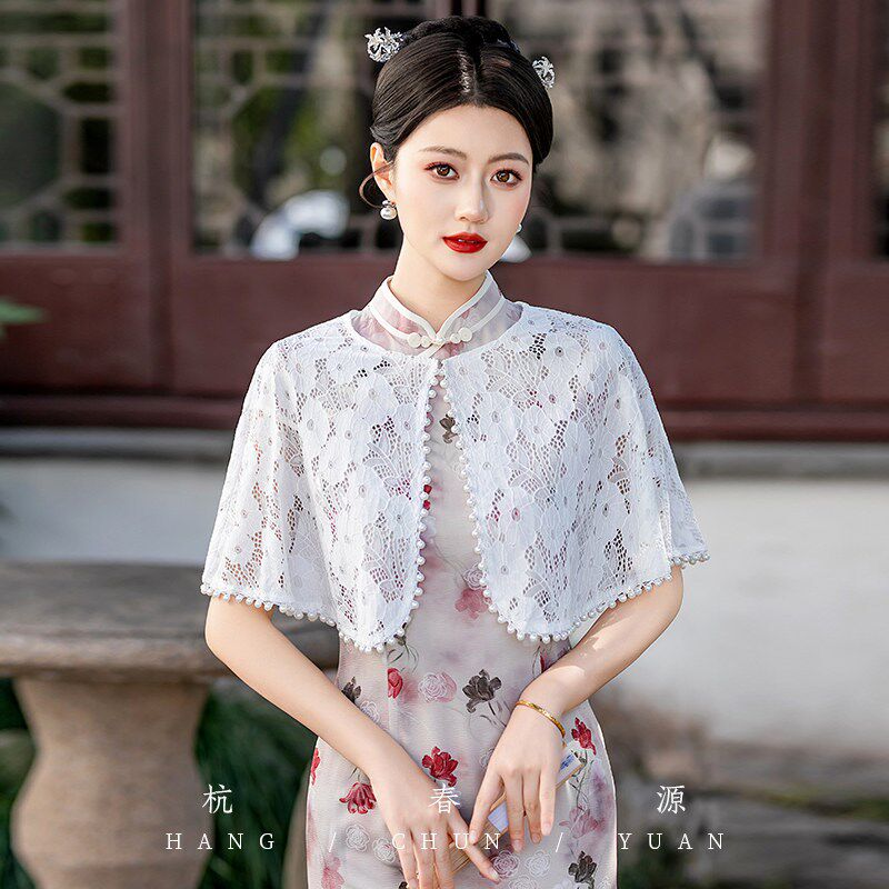夏披肩配旗袍外搭圆领斗篷小披风女礼仪宴会礼服配饰蕾丝坎肩开衫
