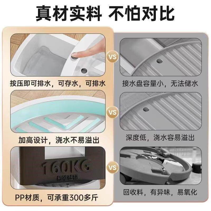钢化移动花盆托盘带轮加厚圆形底座底盘带抽屉绿植盆栽垫底接水盘