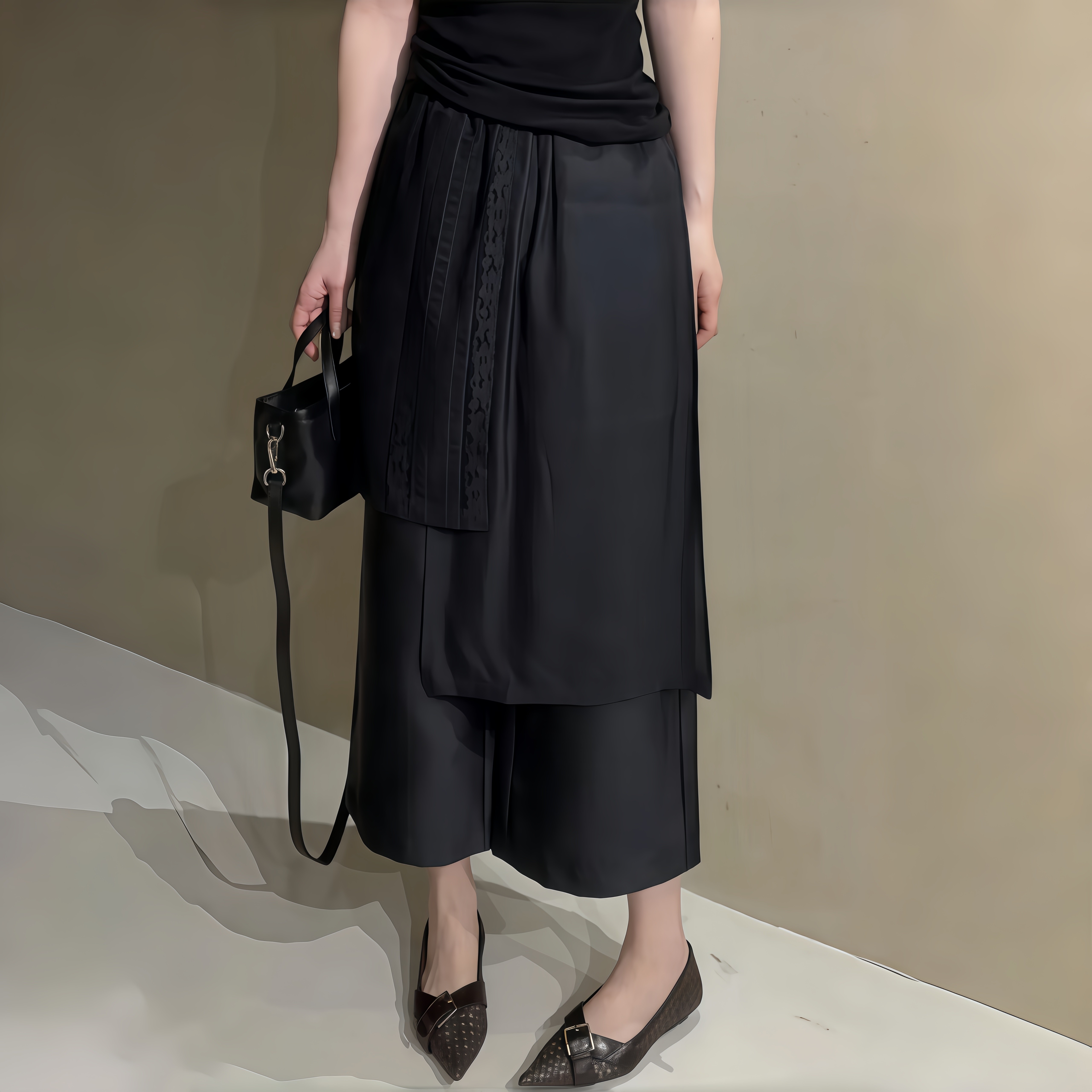 小个子时尚网纱蕾丝阔腿裤女2026夏洋气高腰宽松显瘦休闲八分裤裙