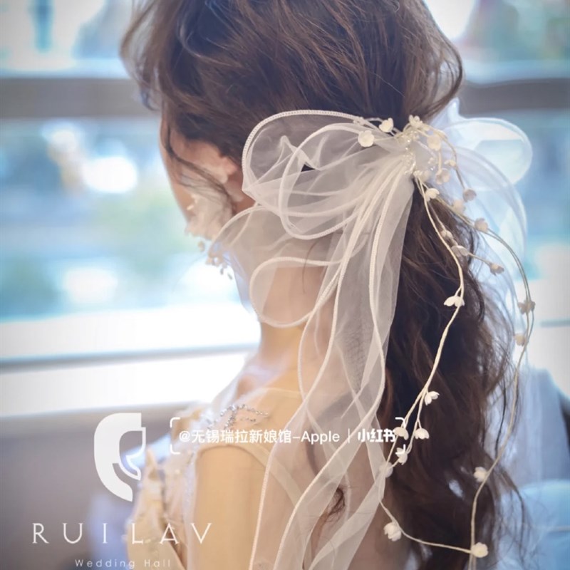 新娘结婚头饰森系超仙蝴蝶结唯美网纱发饰婚礼白纱写真拍照配饰品