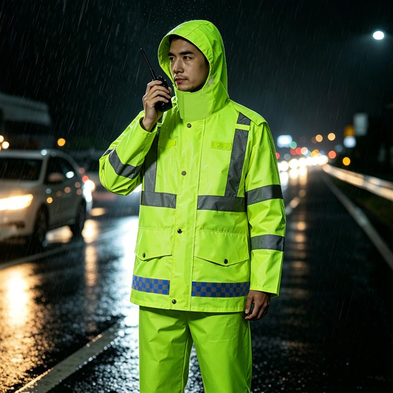 SF 反光雨衣建筑施工保安工人荧光防水外套环卫巡逻防风套装可印