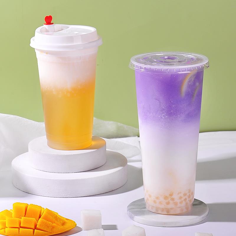 90口径加厚奶茶杯蜜雪磨砂设计 防漏盖500ml饮料杯商用适用