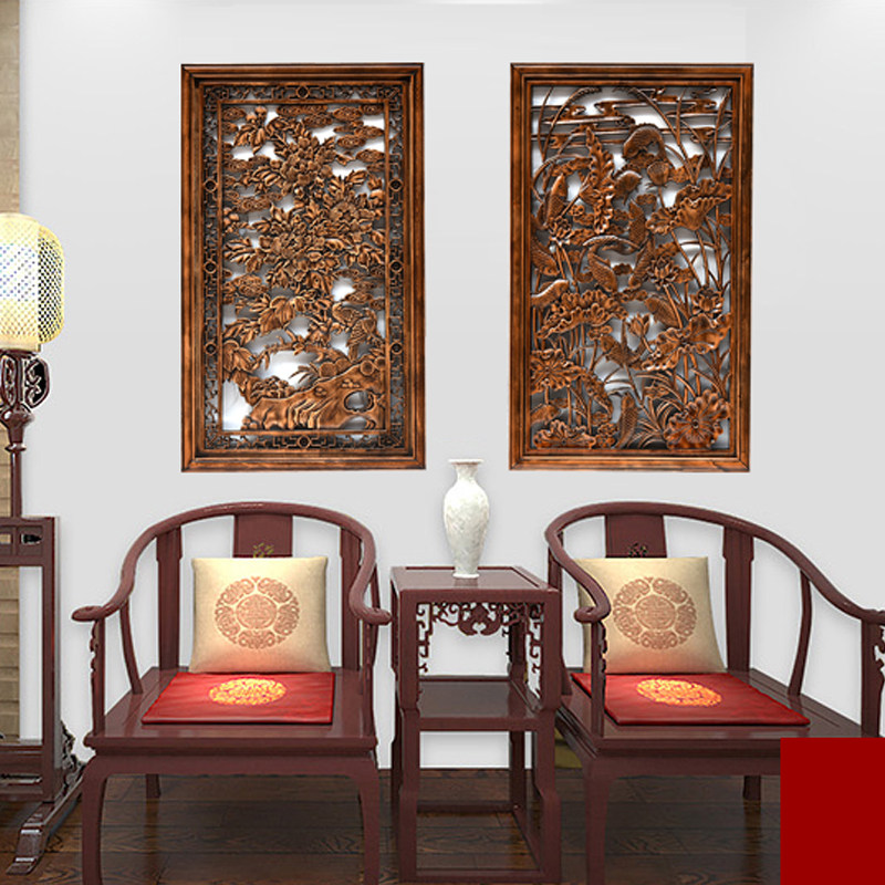 东阳木雕仿古挂件客厅镂空竖屏壁挂香樟木新中式实木玄关雕花隔断