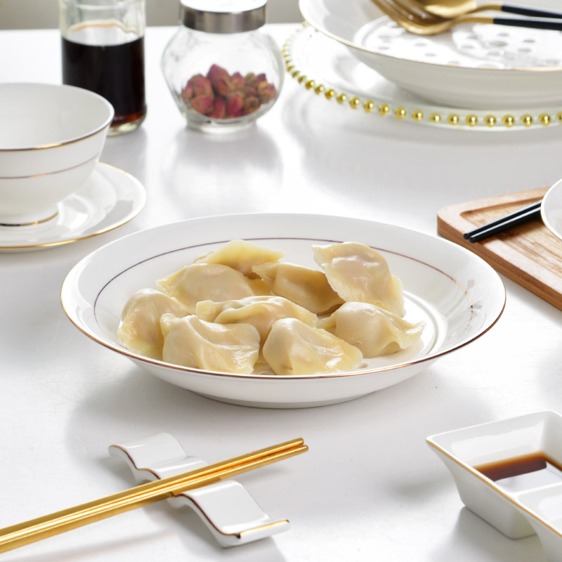 餐具饺子盘沥水双层盘家用捞饺子盘陶瓷10英寸大号圆形水饺盘商用