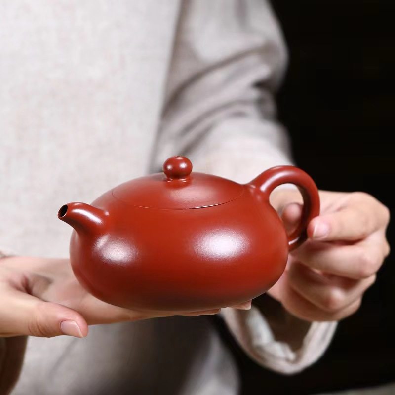 宜兴紫砂壶半月壶原矿朱泥扁西施壶纯手工正品功夫茶具泡茶壶器