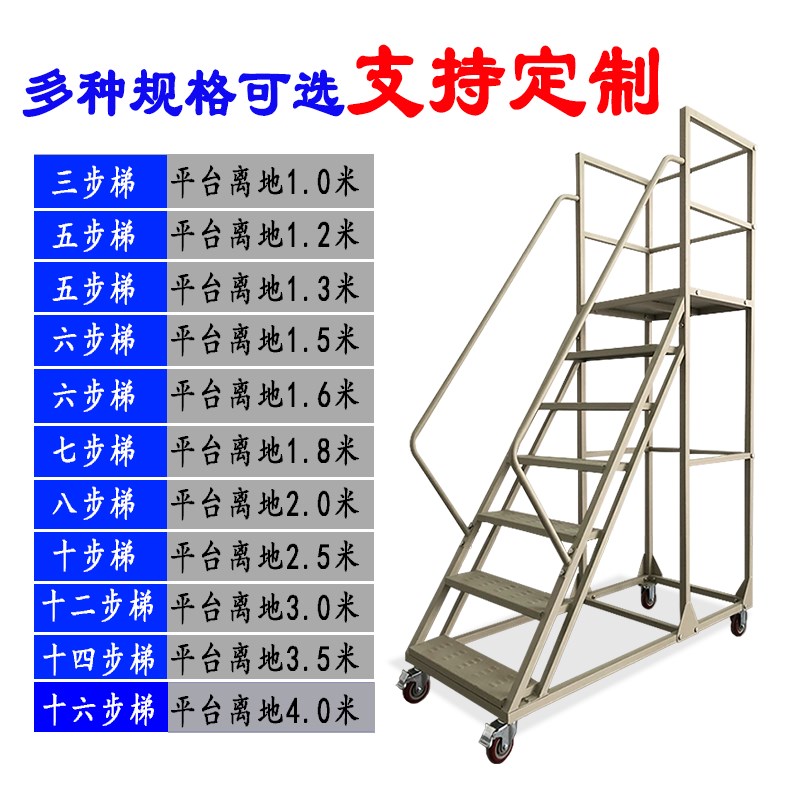 楼梯踏步台阶阁楼取货梯移动平台梯登高车带刹车轮工程仓库登高梯