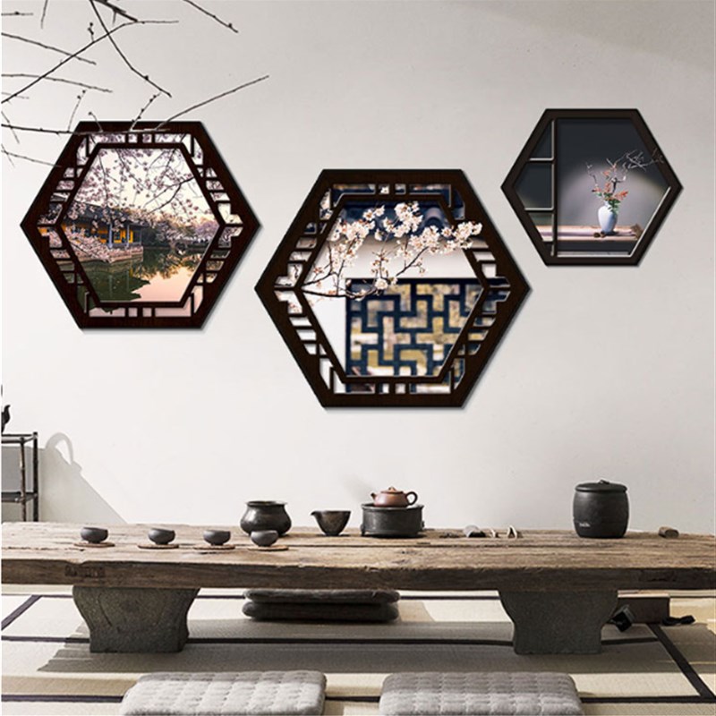 新中式假窗户风景装饰画江南水乡建筑意境挂画客厅茶室火锅店壁画