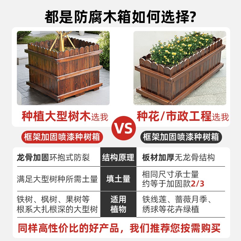 防腐木花箱特大号加厚板庭院种树专用木箱双龙骨加固大花盆