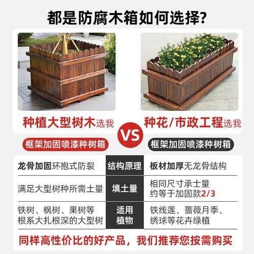 防腐木花箱特大号加厚板庭院种树专用木箱双龙骨加固大花盆