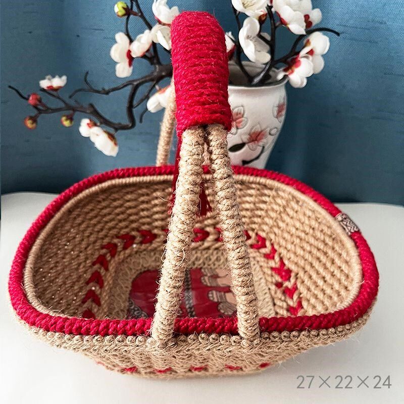 坐月子鸡蛋花篮客厅麻绳手工编织成品复古提篮家居结婚手提蓝