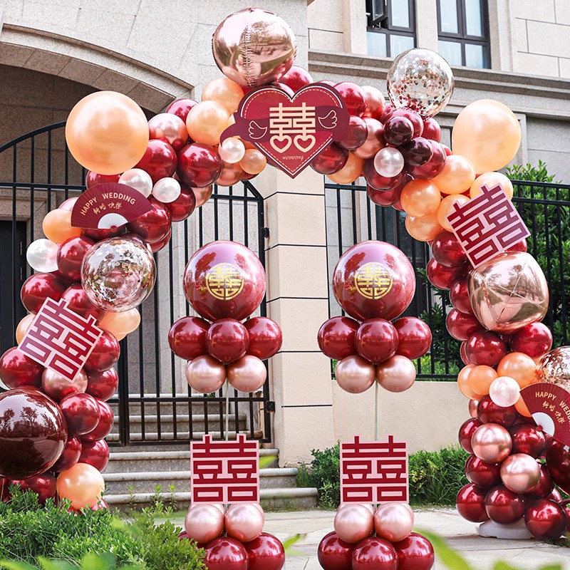 气球拱门结婚支架装饰婚庆场景布置门口气球室外路引订婚婚礼农村
