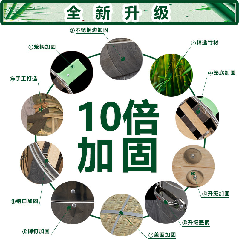 竹制蒸笼大号商用加厚不锈钢包边蒸包子馒头家用竹编蒸笼屉蒸格架图片