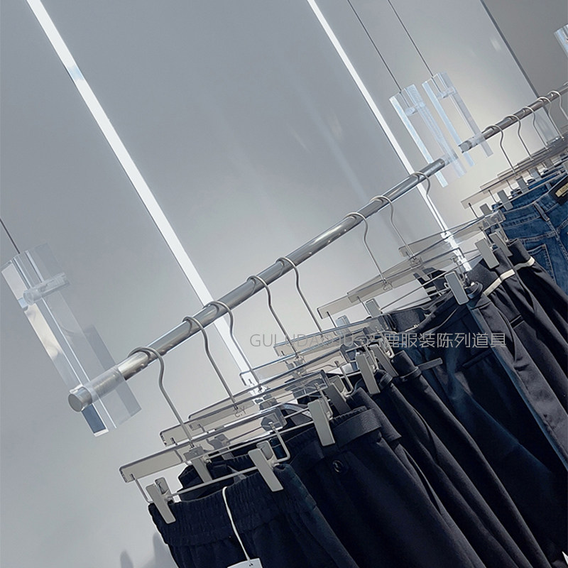 服装店展示架陈列架压克力中岛吊挂不锈钢侧挂衣架女装店吊架专用