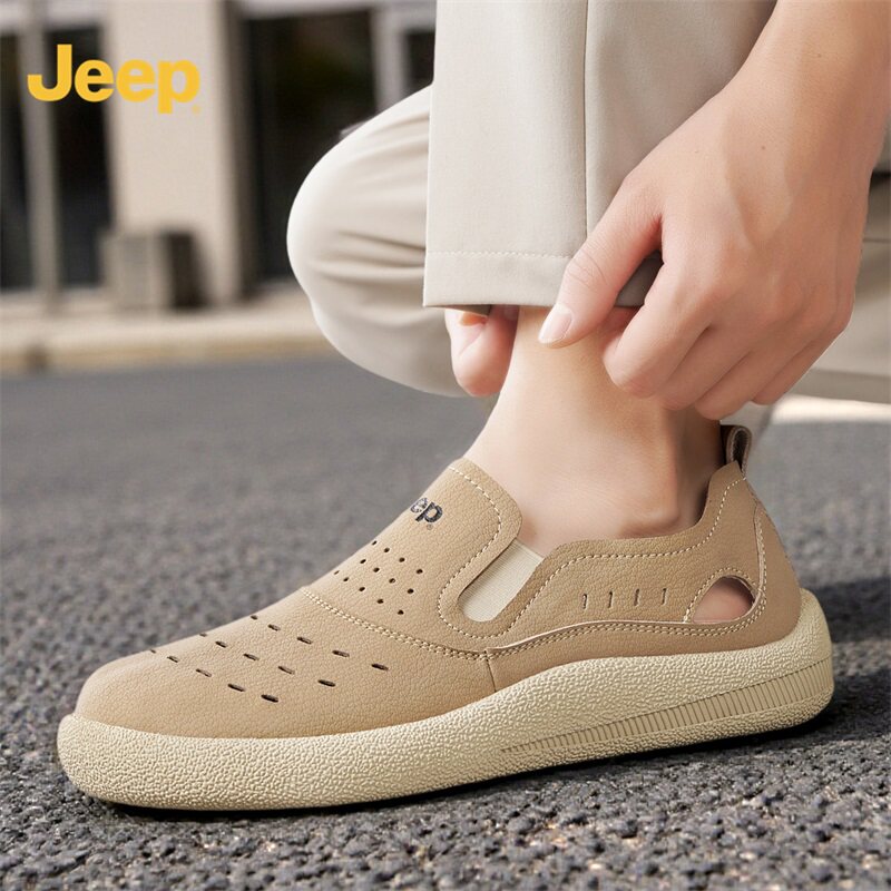JEEP夏季镂空透气软底乐福男鞋