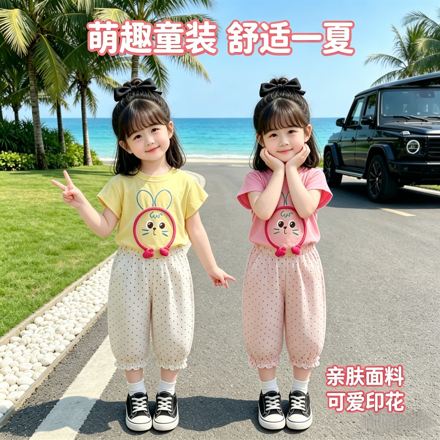 女童套装儿童夏季短袖T恤女宝宝防蚊裤两件套小女孩夏装新款套装