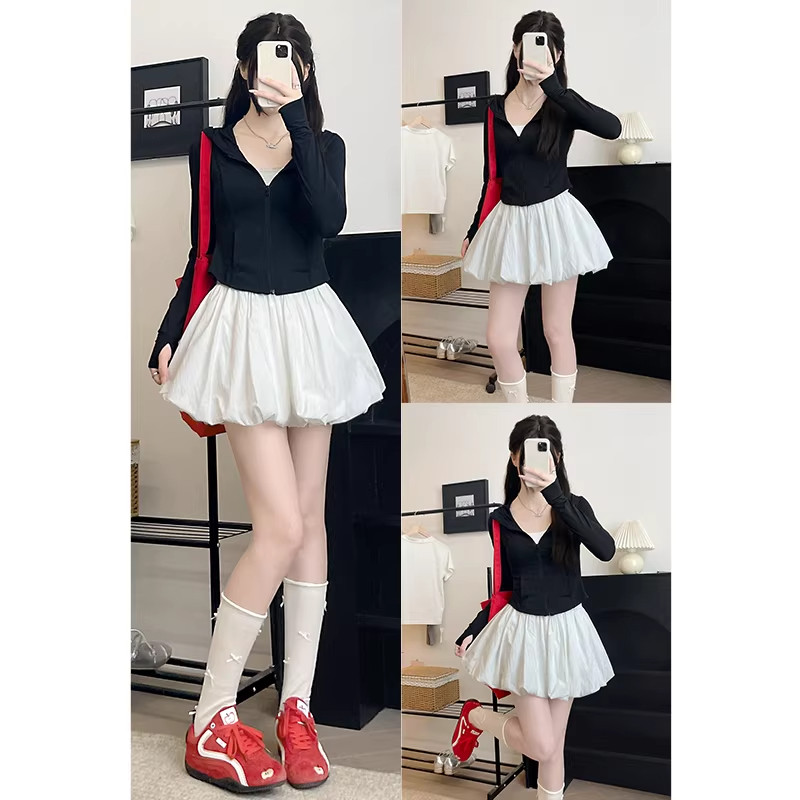 白色蓬蓬花苞短裙裤女夏季高腰显瘦小个子防走光a字百搭半身裙子
