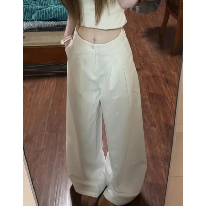 韩系奶芙山本裤女薄夏季高腰显瘦休闲宽松慵懒风直筒西装阔腿裤子