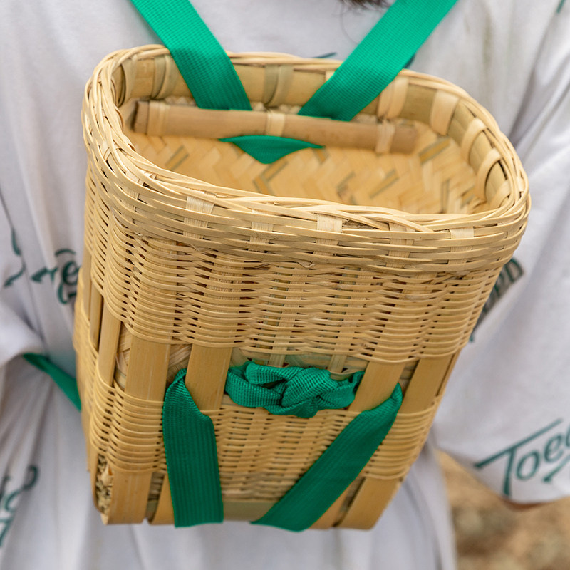 竹编背篓茶叶精编竹筐采摘舞蹈道具收纳筐小号加厚承重强儿童竹篓