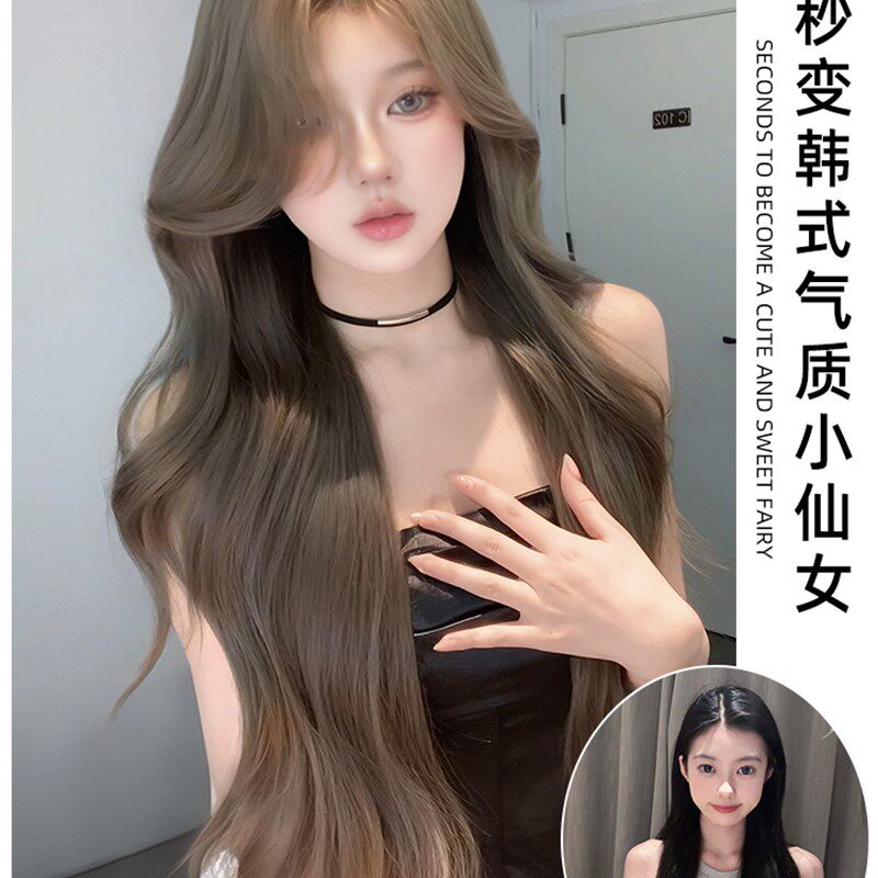 束朵假发新升级发丝-精修内鬓角斜刘海中分长卷发自然时尚全头套