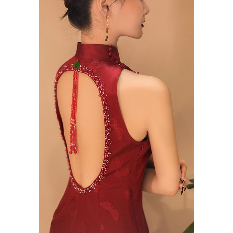 新中式旗袍敬酒服2023新款新娘红色订婚裙晨袍出阁宴礼服女无袖夏