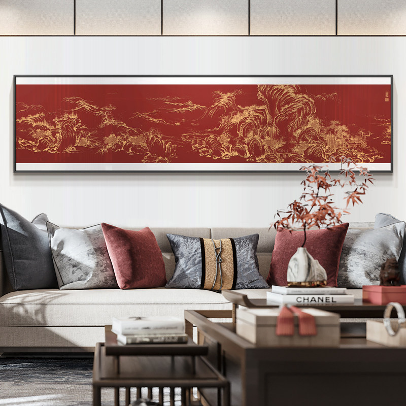 新中式客厅千里山水楼阁装饰画酒店包厢浮雕立体别墅餐厅挂画民宿