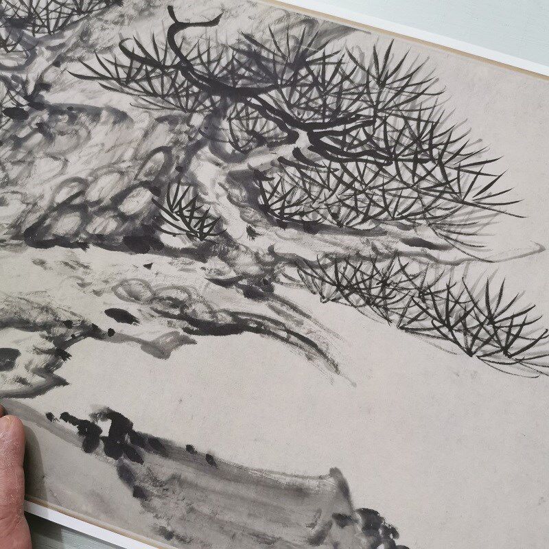 弘仁松梅图卷复古书法字画花卉国画高清微喷仿古复制装裱手卷装饰