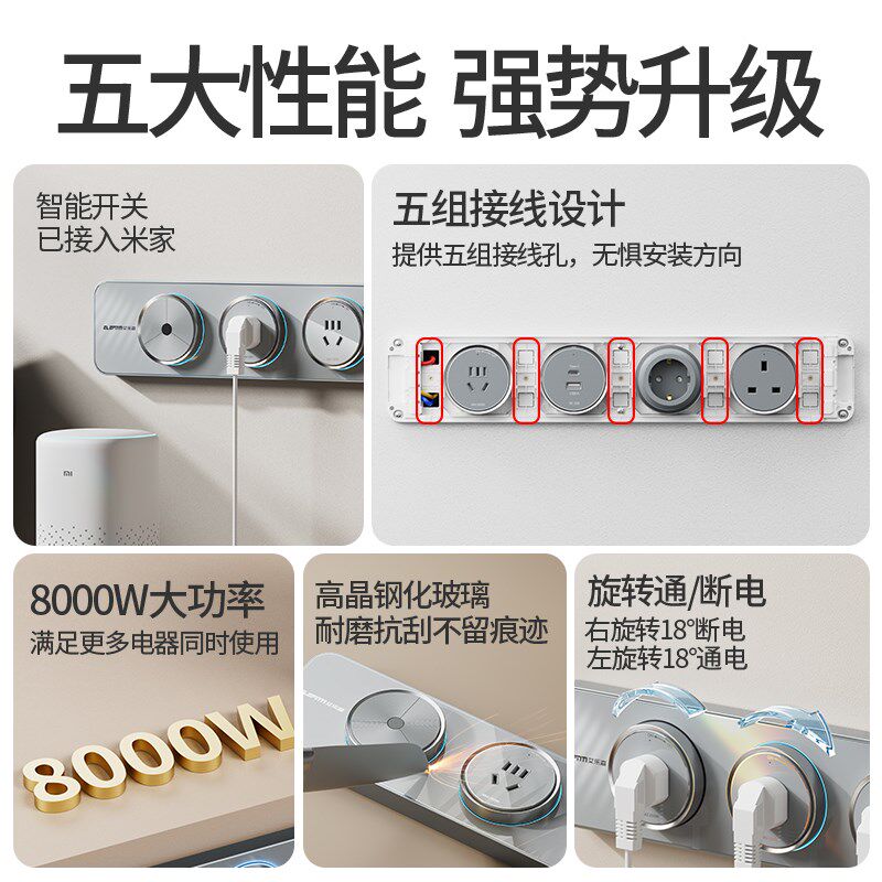 智能轨道插座超薄电力导轨厨房客厅卧室模块化无线电源扩展排插