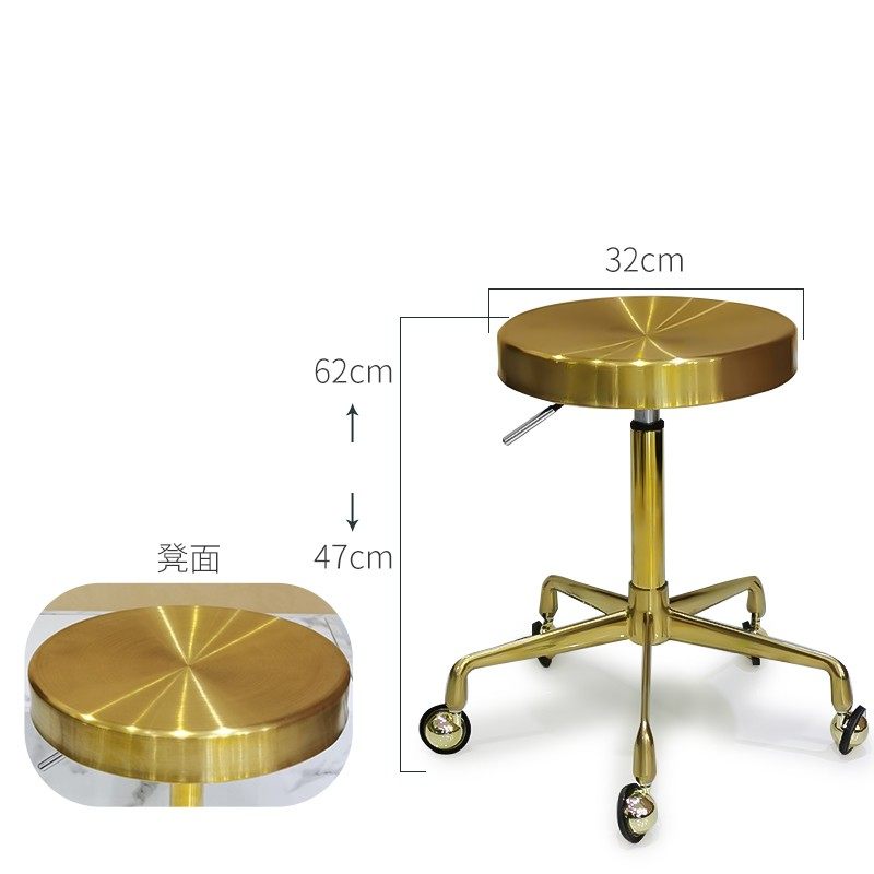 理发店美发美甲凳旋转升降发廊不锈钢黑色大工凳轮子保五年师傅凳