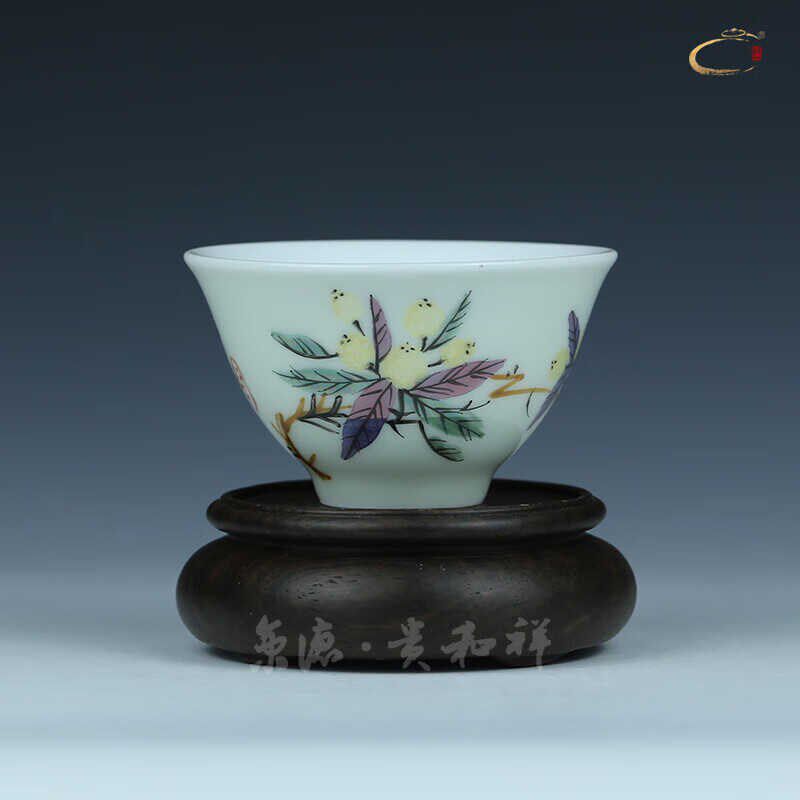 京德茶具手绘釉下彩葡萄主人杯功夫品茗杯景德镇陶瓷小号泡茶杯子