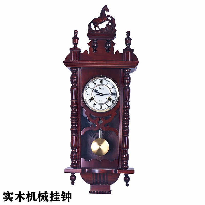 实木马头机械报时挂钟雕刻古典老式钟表客厅摆钟机械挂钟2053欧式